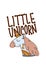 Unicorn Template Poster, Card, Flyer. Little Unicorn lettering. Cute cartoon vector illustration isolated on white background.