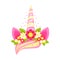Unicorn tiara with different flowers, ears and horn.