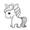 Unicorn vector. Horse. Colored book. Black and white sticker, icon isolated. Cute magic cartoon fantasy animal. Dream symbol.