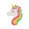 Unicorn vector icon isolated on white. Head portrait horse sticker, patch badge. Cute magic cartoon fantasy cute animal