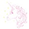 Unicorn vector icon isolated on white. Head portrait horse sticker, patch badge. Cute magic cartoon fantasy cute animal