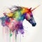 Unicorn Watercolour Colourful Fantasy Rainbow Coat Patterns Exotic Animal Wildlife Blue Pink Red Purple Orange Green Generative AI