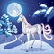 The unicorn in winter forest