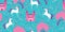 Unicorns and castle seamless vector pattern