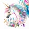 Unicorns, fairies and ranbows in a watercolor on white background