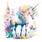 Unicorns, fairies and ranbows in a watercolor on white background