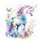 Unicorns, fairies and ranbows in a watercolor on white background