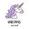 Unicorns are real, unicorn`s head with rainbow horn