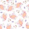 Unicorns with wings of butterfly, birds and flowers isolated on white background seamless gentle pattern