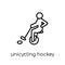 unicycling hockey icon. Trendy modern flat linear vector unicycling hockey icon on white background from thin line sport