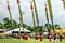 Unidentified actors perform at the Classical Thai Dance Drama with bamboo long pole on Celebrating of the King Rama 9 birthday.