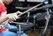 Unidentified Asian boy play electronic drum electronic drum