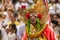 Unidentified balinese people performing in traditional masks during Galungan celebration in Bali