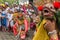 Unidentified balinese people performing in traditional masks during Galungan celebration in Ubud, Bali