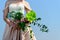 Unidentified bride in beautiful wedding dress holding gentle nic