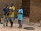 Unidentified Dagomban boys play with the wooden sticks in the l