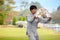 Unidentified group of people practice Chinese sword with Tai Chi Chuan in a park