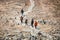 Unidentified hikers travel in the Mountains