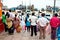 Unidentified Hindu pilgrims expecting for the Ganga Aarti ritual