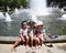 Unidentified kids celebrate Australia on Australia Day next to Walker Fountain in Melbourne