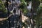 An unidentified man in silhouette, walks across the shakey suspension bridge from Isla Cuale to old Puerto Vallarta