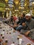 Unidentified Muslim men break fast at dawn inside Nabawi mosque in Medina, Saudi Arabia.