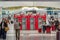 Unidentified passenger with medicine masks walks to departure terminal 3 in Rome Fiumicino Airport, Rome, Italy