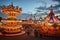 Unidentified people at the annual Christmas market in Munich, Germany, Beer tents and fairground rides on the Oktoberfest in