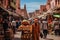 Unidentified people in Durbar square circa October 2013 in Kathmandu, A bustling marketplace in a Middle Eastern town, AI