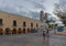 Unidentified people in front of the Church of San Servacio Saint Servatius in Valladolid, Yucatan, Mexico