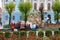 Unidentified people make photos nea big Easter eggs on central square in Chernivtsi, Ukraine