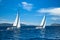 Unidentified sailboats participate in sailing regatta 12th Ellada