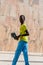 Unidentified Senegalese boy walks in the Great Mosque of Touba,