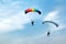 Unidentified skydivers on blue sky