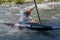 Unidentified sportsman struggling with the flow. in La Seu d`Urgell, Catalonia. Parc Olimpic del Segre