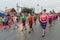 Unidentified thai people in the parade at annual festival Thao Suranaree monument