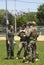 Unidentified US Navy s from EOD team and unidentified helicopter pilot after mine countermeasures demonstration during Fleet Week