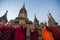 Unidentified young Buddhism novices at Bagan Area show thumb up