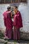 Unidentified Young Tibetan monks in the courtyard of Mindroling Monastery - Zhanang County, Shannan Prefecture, Tibet