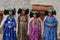 Unidentified Zanskari women wearing ethnic costumes and traditional Ladakhi headdress with turquoise stones called Perakh Perak