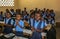 Uniformed school children are delighted to greet medical missionaries to their classroom in Haiti.