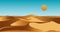 Uninhabited African desert with sand dunes and scorching sun in sky