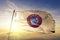 Union of European Football Associations UEFA flag textile cloth fabric waving on the top sunrise mist fog