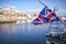 Union Jack flag, blowing in the wind. Whitby, North Yorkshire.