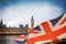 Union Jack flag and iconic London landmarks