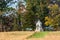 A Union monument and civil war cannons in the Wheatfield on the Gettysburg National Military Park