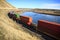 Union Pacific freight train travels along the Snake River