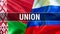 Union on Russia and Belarus flags. Waving flag design,3D rendering. Russia Belarus flag picture, wallpaper image. Russian
