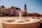 Union square Piata Unirii seen at sunny day in Oradea, Rom. Blue summer .sky