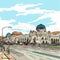 Union Station in Washington. Union Station hand-drawn comic illustration. Vector doodle style cartoon illustration